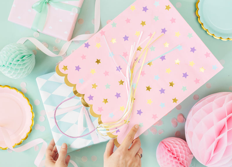 Sacs cadeaux étoiles, assortiment, 26x32x13cm