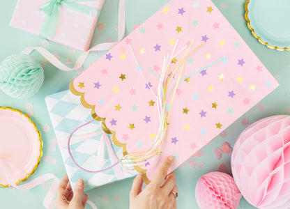 Sacs cadeaux étoiles, assortiment, 26x32x13cm
