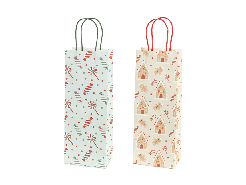 Sacs cadeaux Bonbons et pain d’épices, 12.5x33.5x9 cm, beige et bleu clair – Lot de 6