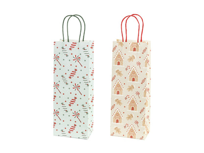 Sacs cadeaux Bonbons et pain d’épices, 12.5x33.5x9 cm, beige et bleu clair – Lot de 6