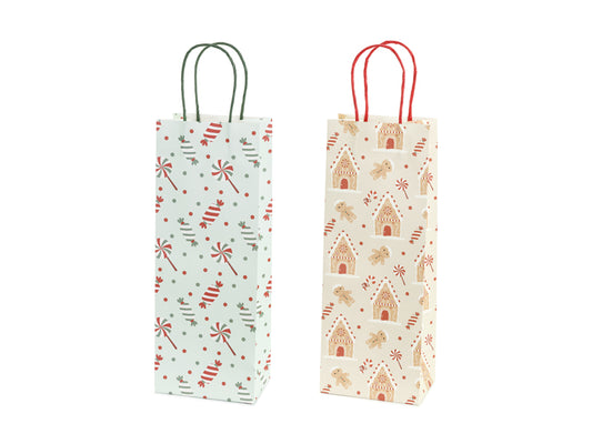 Sacs cadeaux Bonbons et pain d’épices, 12.5x33.5x9 cm, beige et bleu clair – Lot de 6