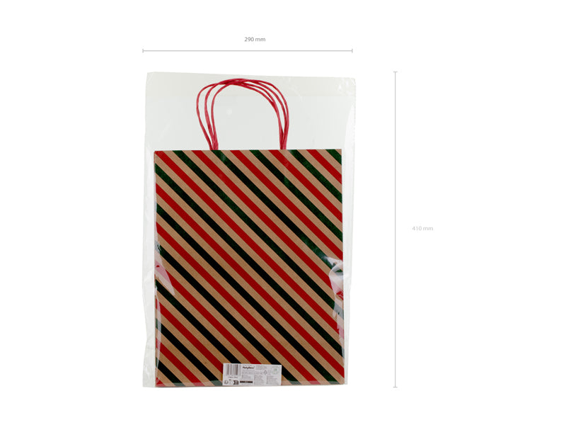 Sacs cadeaux Rayures et nœuds, 26x32.5x12 cm, kraft – Lot de 6