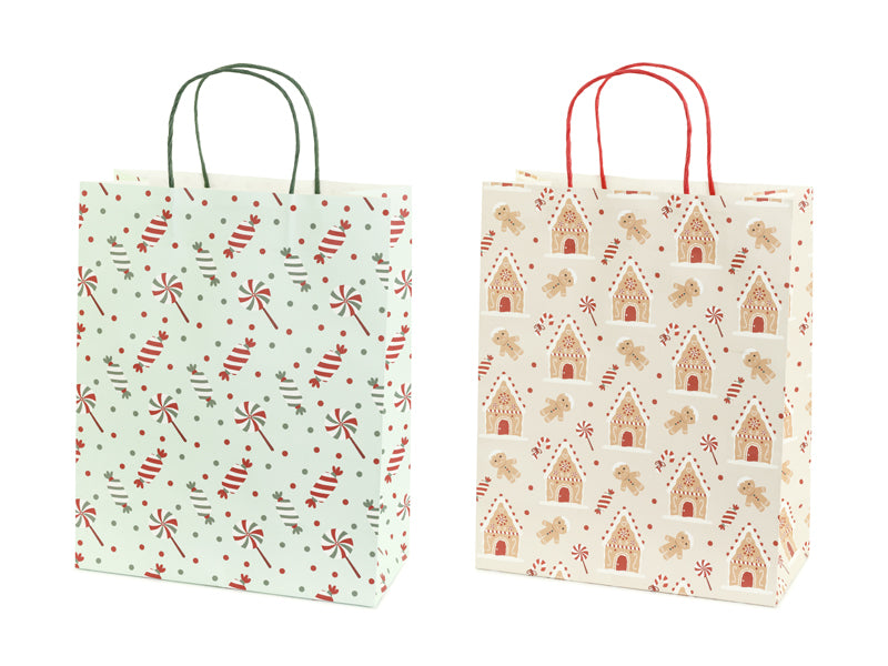 Sacs cadeaux Bonbons et pain d’épices, 26x32.5x12 cm, beige et bleu clair – Lot de 6