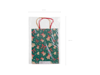 Sacs cadeaux Flocons et cloches, 19x25x10 cm, rouge et vert – Lot de 6