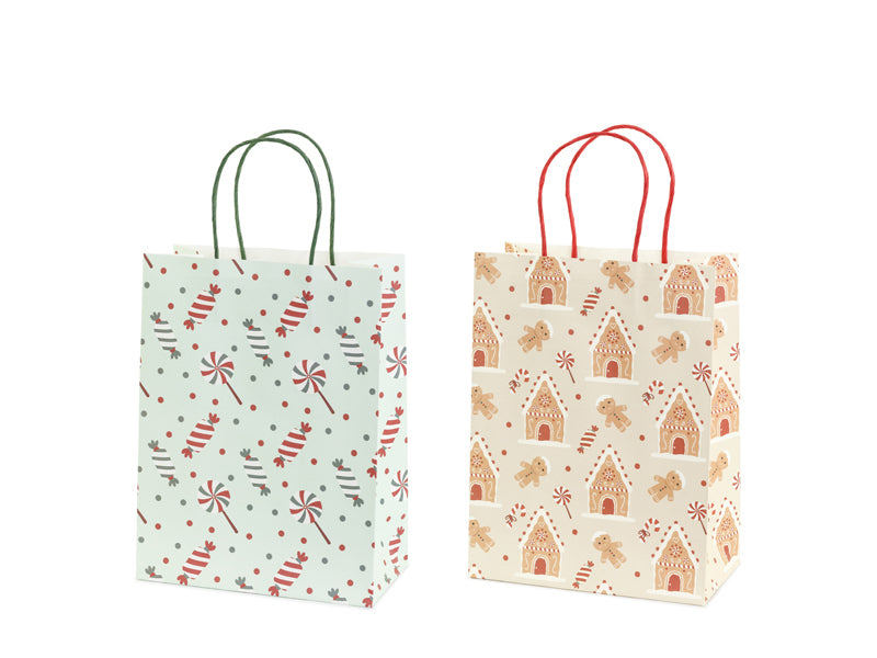 Sacs cadeaux Bonbons et pain d’épices, 19x25x10 cm, beige et bleu clair – Lot de 6