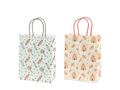 Sacs cadeaux Bonbons et pain d’épices, 19x25x10 cm, beige et bleu clair – Lot de 6