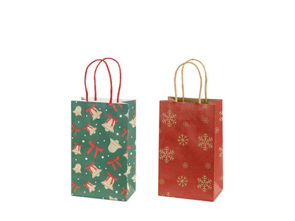 Sacs cadeaux Flocons et cloches, 13x21x8 cm, rouge et vert – Lot de 6
