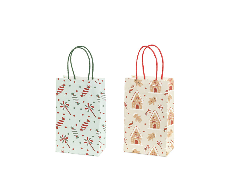 Sacs cadeaux Bonbons et pain d’épices, 13x21x8 cm, beige et bleu clair – Lot de 6
