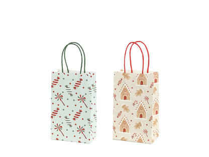 Sacs cadeaux Bonbons et pain d’épices, 13x21x8 cm, beige et bleu clair – Lot de 6