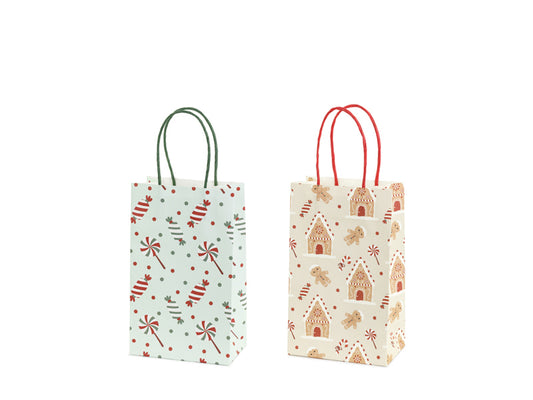 Sacs cadeaux Bonbons et pain d’épices, 13x21x8 cm, beige et bleu clair – Lot de 6
