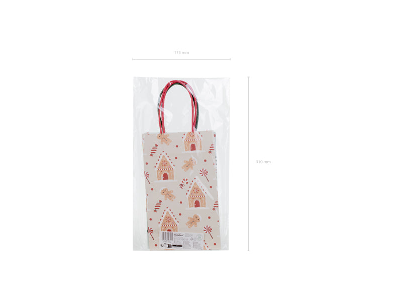 Sacs cadeaux Bonbons et pain d’épices, 13x21x8 cm, beige et bleu clair – Lot de 6