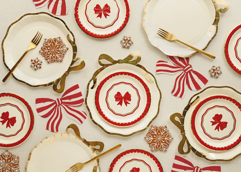 Assiettes Nœud, 18 cm, rouge-beige (lot de 6 pièces)