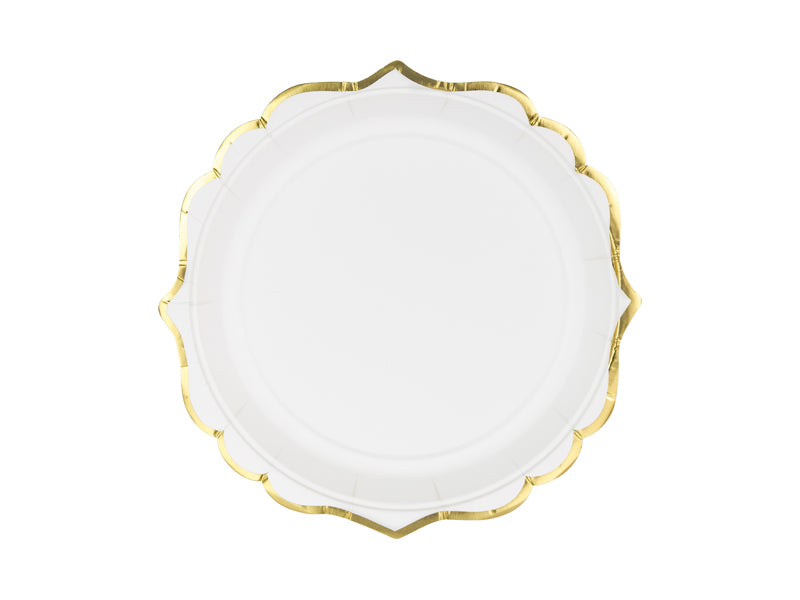 Assiettes blanches à bordure dorée – 18,5 cm – Lot de 6