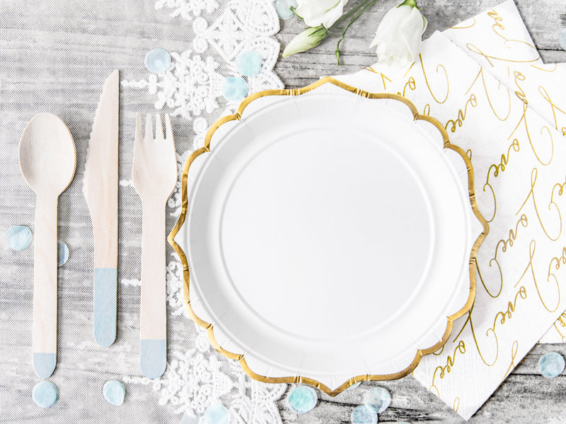 Assiettes blanches à bordure dorée – 18,5 cm – Lot de 6
