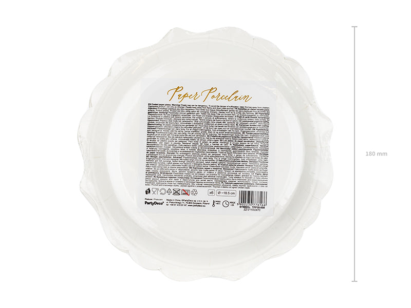 Assiettes blanches à bordure dorée – 18,5 cm – Lot de 6