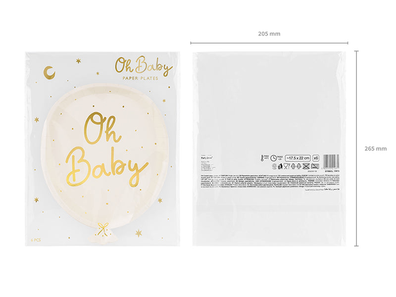 Assiettes d'anniversaire Oh baby, 17.5x22 cm – lot de 6 pièces