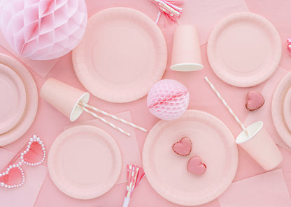 Assiettes en papier, rose clair, 18 cm – lot de 6 pièces
