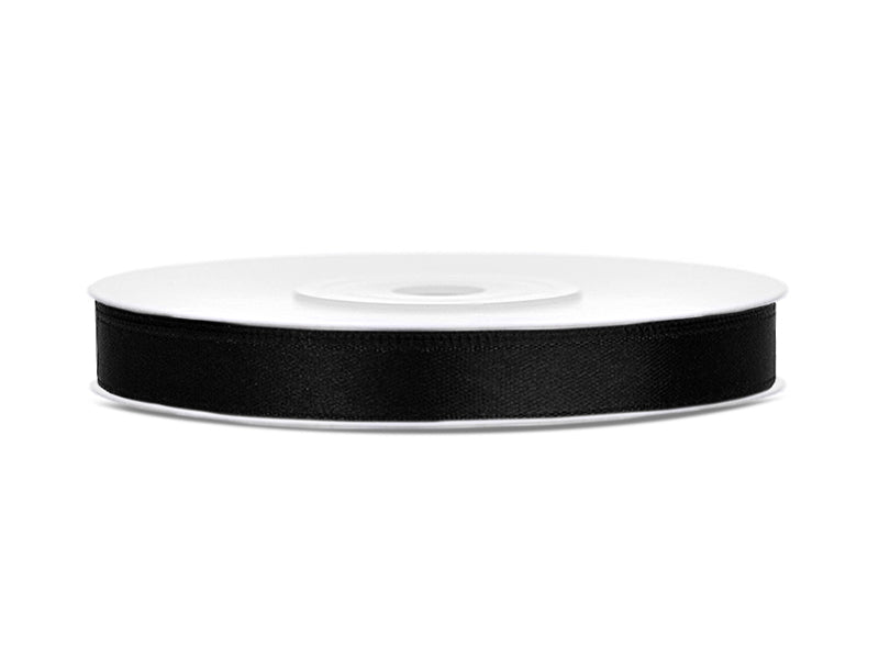 Ruban voile bord satin, noir – 6mm/25m