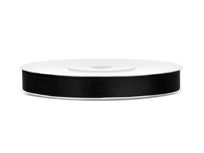 Ruban voile bord satin, noir – 6mm/25m