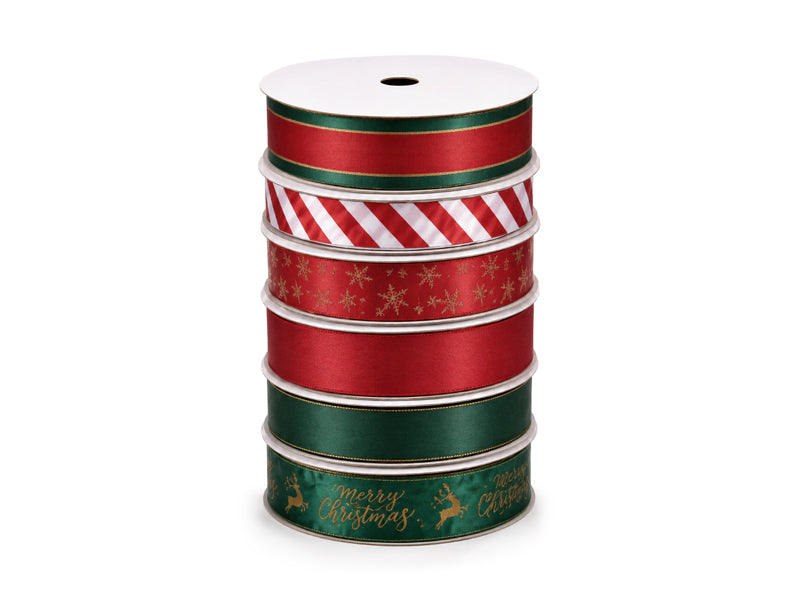 Set de rubans de Noël 1,5-2,5x300 cm, mix de motifs – Lot de 24