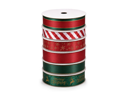 Set de rubans de Noël 1,5-2,5x300 cm, mix de motifs – Lot de 24