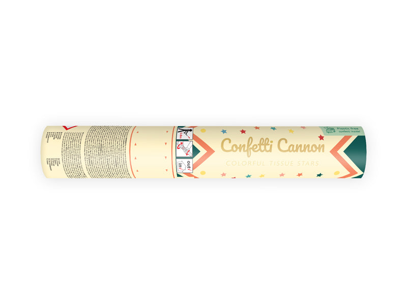 Canon à confettis étoiles multicolores – 20 cm