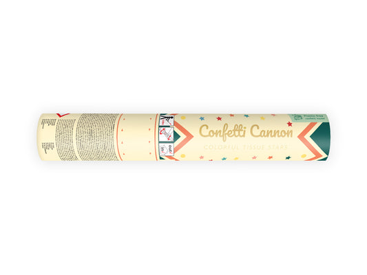 Canon à confettis étoiles multicolores – 20 cm