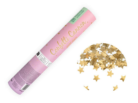 Canon à confettis avec étoiles, 20 cm, or