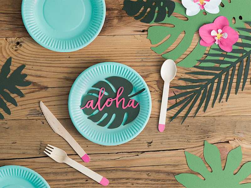 Marque place Aloha - Monstera – lot de 6 – Déco anniversaire Dino