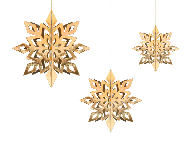 Décoration suspendue Flocons, or, 15-25cm (lot de 6 pièces)